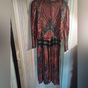 Vintage 80s Patty O'Neil floral Print Rayon Suede Dress Size 14 Red Green